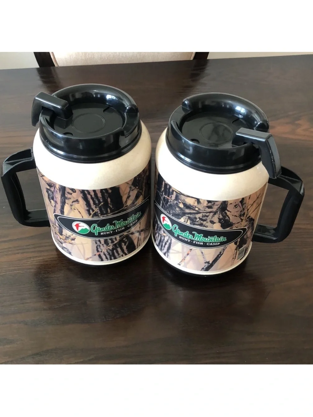 Gander Mountain Vntge Hunt Fish Collectible Camp 64oz Camo Mug Lid outdoors EUC